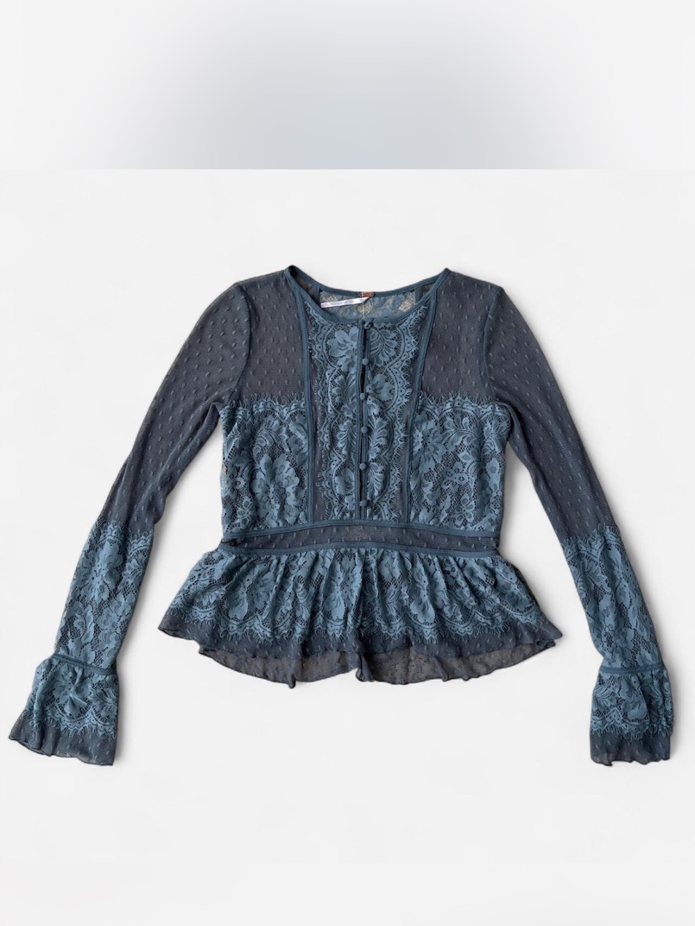 Free People Slate Blue Lace Peplum Blouse